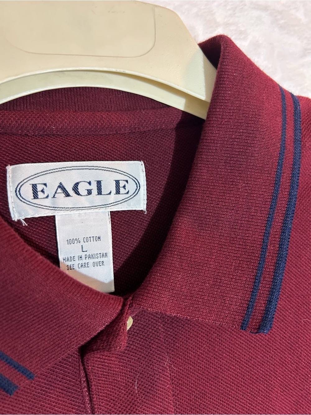 Vintage Eagle Men's Maroon Polo with Navy Stripe Detail